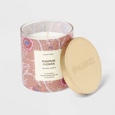 2-Wick 15oz Glass Jar Candle Purple Pattern Label Pumpkin Flower - Opalhouse™ 2 2-Wick 15oz Glass Jar Candle Purple Pattern Label Pumpkin Flower - Opalhouse™ - Image 2