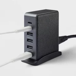 6-Port Charging Hub Vertical 2C + 4A - heyday™ Black Saffiano