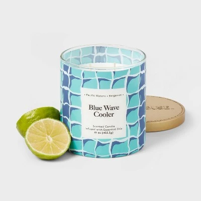 2-Wick 15oz Glass Jar Candle with Patterned Sleeve Blue Wave Cooler - Opalhouse™ 2 2-Wick 15oz Glass Jar Candle with Patterned Sleeve Blue Wave Cooler - Opalhouse™ - Image 2