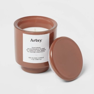 7oz Brown Exterior Painted Glass with Glass Lid Artsy Brown Candle - Opalhouse™ 2 7oz Brown Exterior Painted Glass with Glass Lid Artsy Brown Candle - Opalhouse™ - Image 2