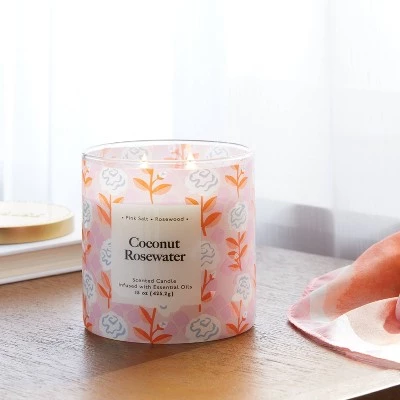 2-Wick 15oz Glass Jar Candle with Patterned Sleeve Coconut Rosewater - Opalhouse™ 1 2-Wick 15oz Glass Jar Candle with Patterned Sleeve Coconut Rosewater - Opalhouse™
