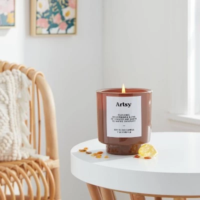 7oz Brown Exterior Painted Glass with Glass Lid Artsy Brown Candle - Opalhouse™ 1 7oz Brown Exterior Painted Glass with Glass Lid Artsy Brown Candle - Opalhouse™