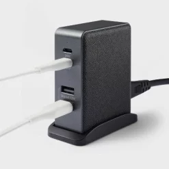 4 Port Charging Hub Vertical 2C + 2A - heyday™ Black Saffiano