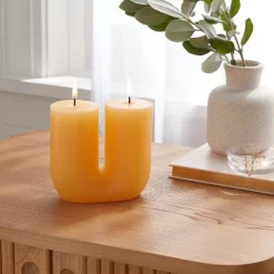 2-Wick Shaped Pillar Candle U Orange - Opalhouse™