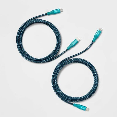 6' Lightning to USB-C Braided Cable 2pk - heyday™ Ocean Teal 2 6' Lightning to USB-C Braided Cable 2pk - heyday™ Ocean Teal - Image 2
