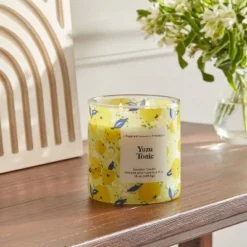2-Wick 15oz Glass Jar Candle with Patterned Sleeve Yuzu Tonic - Opalhouse™