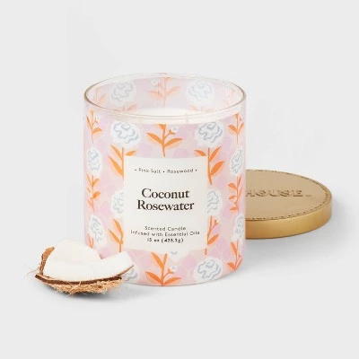 2-Wick 15oz Glass Jar Candle with Patterned Sleeve Coconut Rosewater - Opalhouse™ 2 2-Wick 15oz Glass Jar Candle with Patterned Sleeve Coconut Rosewater - Opalhouse™ - Image 2