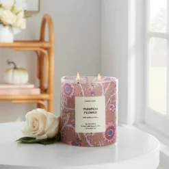 2-Wick 15oz Glass Jar Candle Purple Pattern Label Pumpkin Flower - Opalhouse™