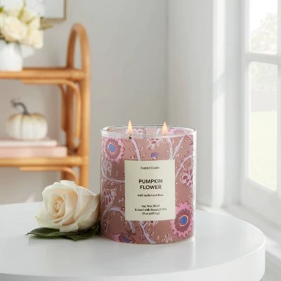 2-Wick 15oz Glass Jar Candle Purple Pattern Label Pumpkin Flower - Opalhouse™ 1 2-Wick 15oz Glass Jar Candle Purple Pattern Label Pumpkin Flower - Opalhouse™