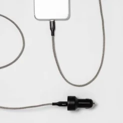USB Car Charger with 6' USB-C to USB-C Braided Cable - heyday™ Matte Black