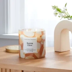 2-Wick 15oz Glass Jar Candle with Patterned Sleeve Karma Glow - Opalhouse™