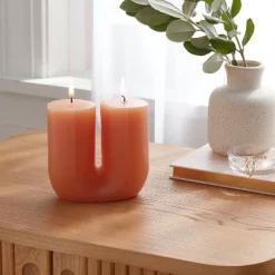 2-Wick Shaped Pillar Candle U Tan - Opalhouse™