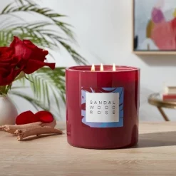3-Wick 28oz Glass Sandalwood Rose Candle Burgundy - Opalhouse™