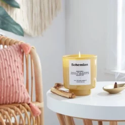 7oz Gold Exterior Painted Glass with Glass Lid Bohemian Candle Yellow - Opalhouse™