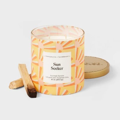 2-Wick 15oz Glass Jar Candle with Patterned Sleeve Sun Seeker - Opalhouse™ 2 2-Wick 15oz Glass Jar Candle with Patterned Sleeve Sun Seeker - Opalhouse™ - Image 2