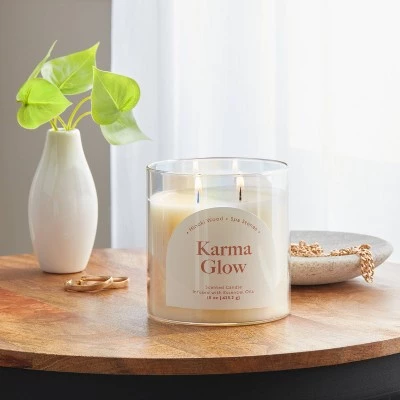 2-Wick 15oz Glass Jar Candle with Iridescent Sleeve Karma Glow - Opalhouse™ 1 2-Wick 15oz Glass Jar Candle with Iridescent Sleeve Karma Glow - Opalhouse™