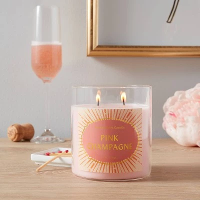 15.1oz Lidded Glass Jar 2-Wick Candle Pink Champagne - Opalhouse™ 1 15.1oz Lidded Glass Jar 2-Wick Candle Pink Champagne - Opalhouse™