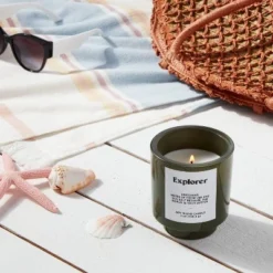 7oz Forest Exterior Painted Glass with Glass Lid Explorer Candle Green - Opalhouse™