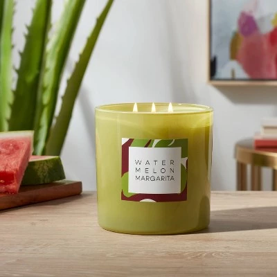 3-Wick 28oz Glass Watermelon Margarita Candle Light Green - Opalhouse™ 1 3-Wick 28oz Glass Watermelon Margarita Candle Light Green - Opalhouse™