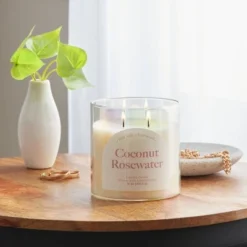 2-Wick 15oz Glass Jar Candle with Iridescent Sleeve Coconut Rosewater - Opalhouse™